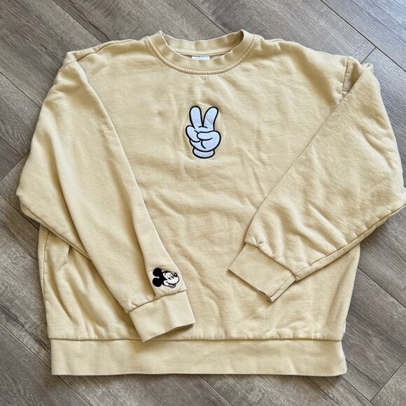 Disney Parks Mickey Mouse Peace Sign Beige Crewneck Sweatshirt Size L - Picture 2 of 6